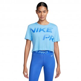 Nike Maglietta Palestra Nike Pro Train Crop Blu Donna