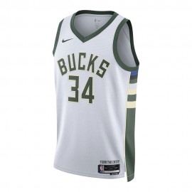 Nike Canotta Basket Nba Bucks Anteto 22 Bianco Verde Uomo