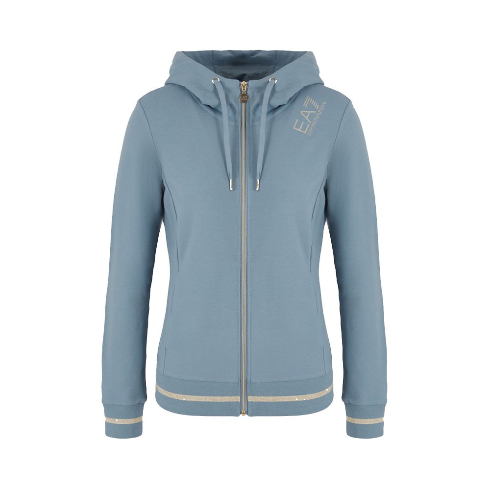 Ea7 Felpa Con Cerniera Con Cappuccio Azzurro Donna XS