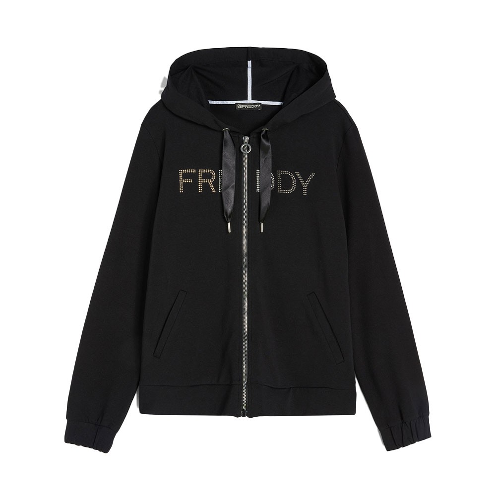 Freddy Felpa Palestra Con Cerniera Con Cappuccio Nero Bianco Donna XS