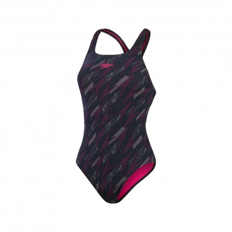 Speedo Costume Intero Piscina Hyperboom Allover Nero Rosa Donna