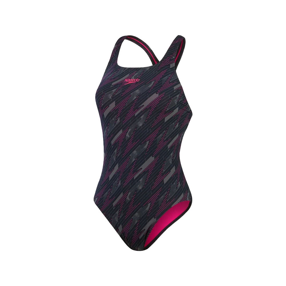 Speedo Costume Intero Piscina Hyperboom Allover Nero Rosa Donna 46