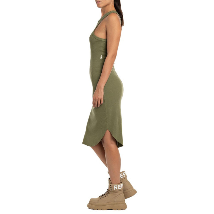 Replay Abito Canotta Costine Verde Donna