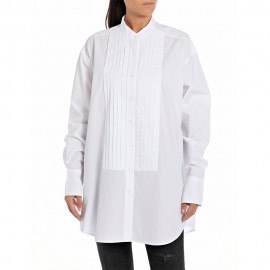 Replay Camicia Coreana Lunga Bianco Donna