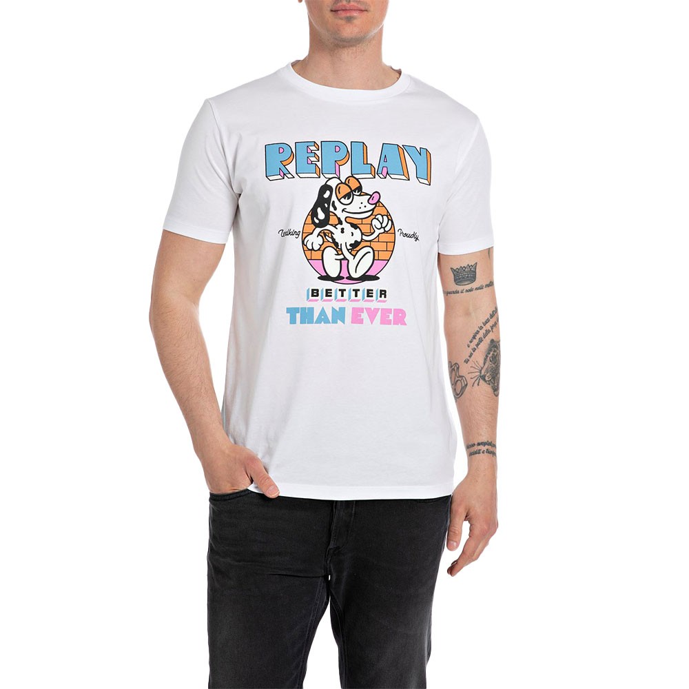 Replay T-Shirt Disegno Dog Bianco Uomo S