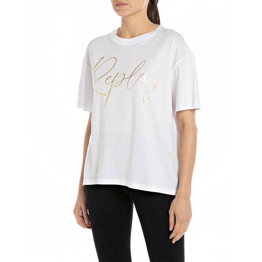 Replay T-Shirt Logo Oro Bianco Donna XS