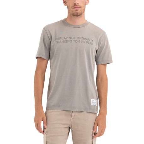 Replay T-Shirt Logo Parlato Grigio Uomo