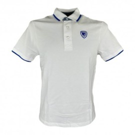 Blauer Polo Mezza Manica Logo Ricamato Bianco Uomo