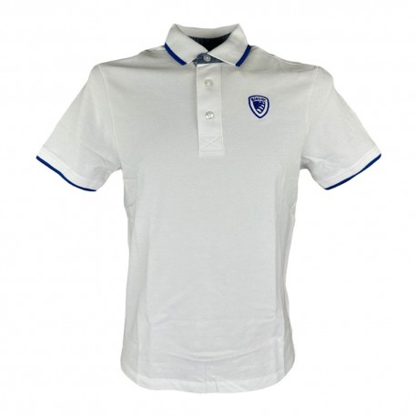 Blauer Polo Mezza Manica Logo Ricamato Bianco Uomo