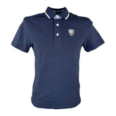 Blauer Polo Mezza Manica Logo Ricamato Blu Uomo