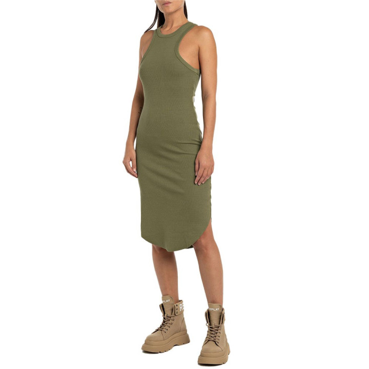 Replay Abito Canotta Costine Nero Donna