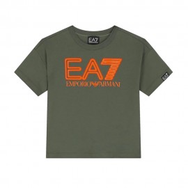 Ea7 T-Shirt Logo Spruzzato Verde Bambino