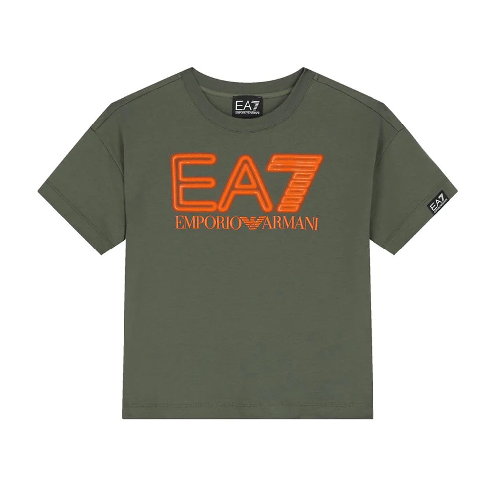Ea7 T-Shirt Logo Spruzzato Verde Bambino 10 Anni