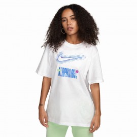 Nike T-Shirt Logo Over Bianco Donna