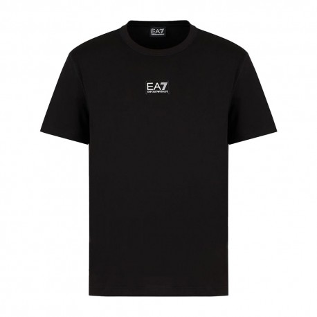 Ea7 T-Shirt Logo Centrale Bianco Nero Uomo