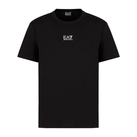 Ea7 T-Shirt Logo Centrale Bianco Nero Uomo