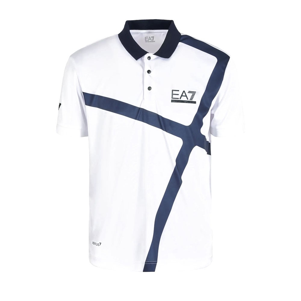 Ea7 Polo Tennis Graphic Pl Blu Bianco Uomo S
