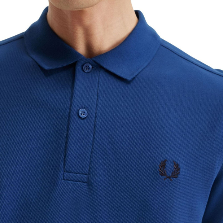 Fred Perry Polo Mezza Manica Tinta Unita Blu Uomo