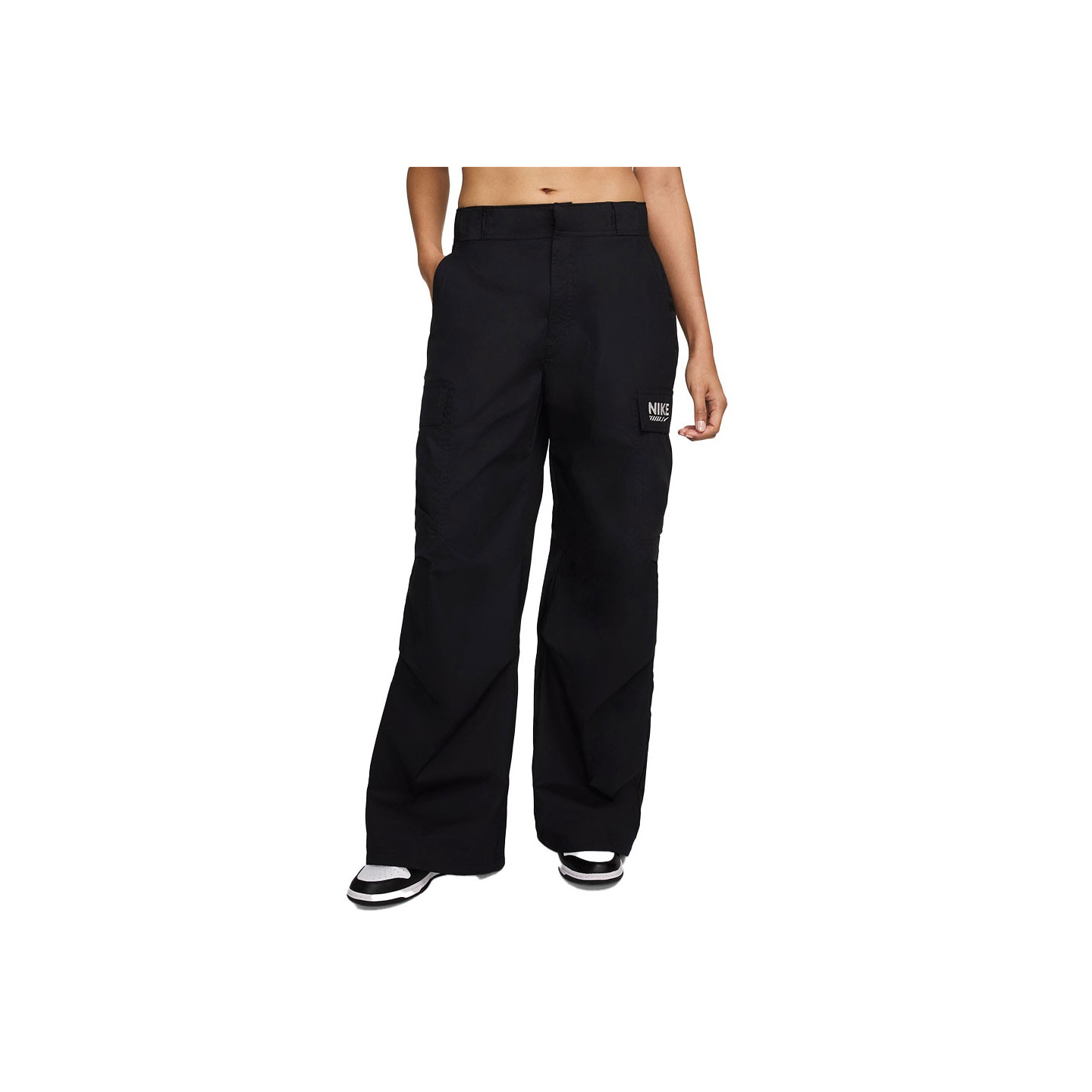 Nike Donna Nero Pantaloni Neri Oversize In Tessuto Sportivo Intrecciato - Immagine 2