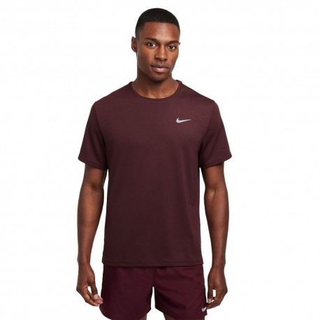 Nike T-Shirt Miler Burgundy Crush Reflective Argento Uomo
