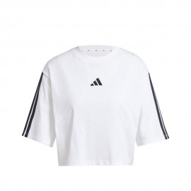ADIDAS Cropped T-Shirt Tristripe Bianco Donna