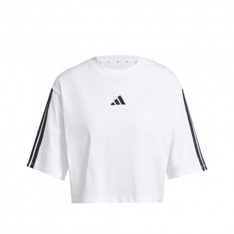 ADIDAS Cropped T-Shirt Tristripe Bianco Donna