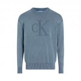 Calvin Klein Felpa Giro Big Logo Blu Uomo