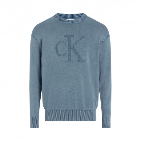Calvin Klein Felpa Giro Big Logo Blu Uomo