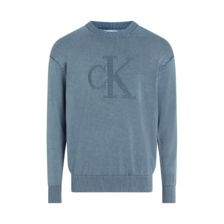 Calvin Klein Felpa Giro Big Logo Blu Uomo