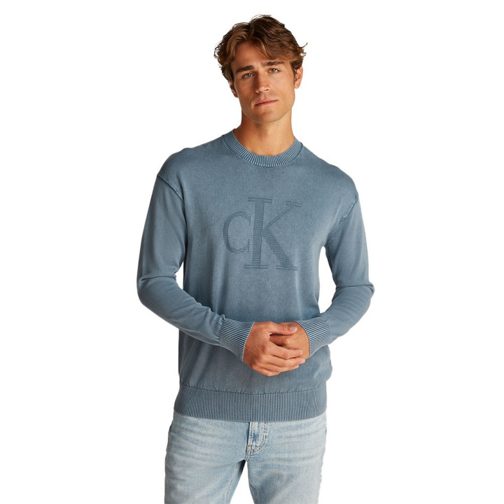 Calvin Klein Felpa Giro Big Logo Blu Uomo