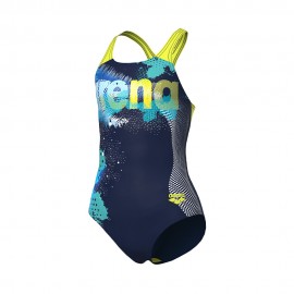 Arena Costume Intero Piscina Light Tricks Navy Giallo Bambina