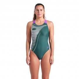 Arena Costume Intero Piscina Bright Glare Verde Viola Donna