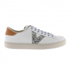 Victoria Berlin effetto Pelle e Glitter Bianco Marrone Argento - Sneakers Donna