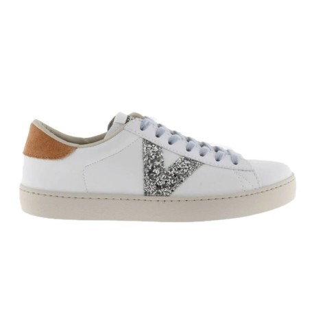Victoria Berlin effetto Pelle e Glitter Bianco Marrone Argento - Sneakers Donna