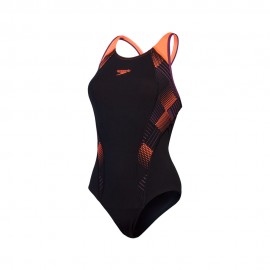 Speedo Costume Intero Piscina Placement Laneback Nero Fucsia Donna