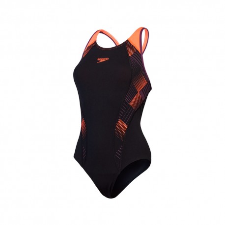 Speedo Costume Intero Piscina Placement Laneback Nero Fucsia Donna