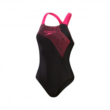 Speedo Costume Intero Piscina Medley Nero Fucsia Donna