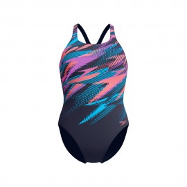 Speedo Costume Intero Donna Medalist Viola Stampa Digitale - Endurance+ MAX, Supporto Busto, Resistente Al Cloro, Gamba Media - 3