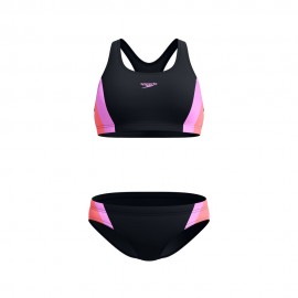 Speedo Costume Due Pezzi Piscina Colourblock Splice Nero Viola Donna