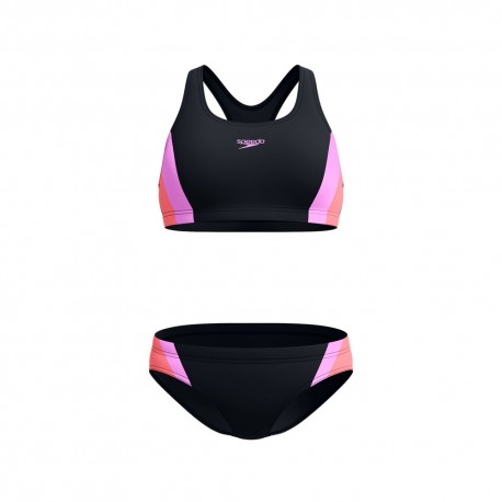Speedo Costume Due Pezzi Piscina Colourblock Splice Nero Viola Donna