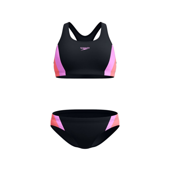Speedo Costume Due Pezzi Piscina Colourblock Splice Nero Viola Donna