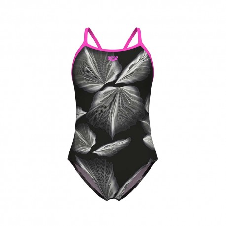 Arena Costume Intero Piscina Thin Frozen Leave Nero Bianco Donna
