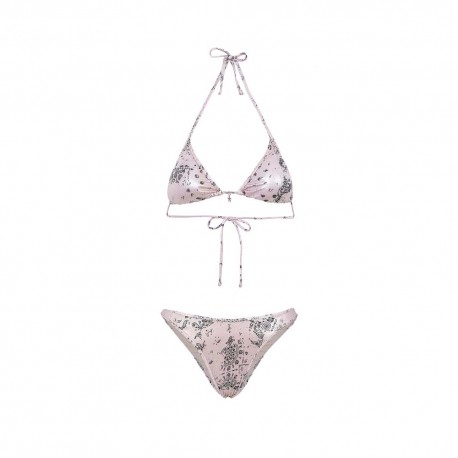 Effek Bikini Triangolo con Slip Americano Fisso Jersey Fantasia Rosa Donna