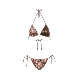 Effek Bikini Triangolo con Slip Regolabile Fantasia Bielastico rigato lucido Marrone Donna
