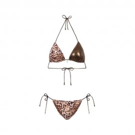 Effek Bikini Triangolo con Slip Regolabile Fantasia Bielastico rigato lucido Marrone Donna