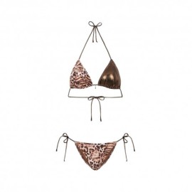 Effek Bikini Triangolo con Slip Regolabile Fantasia Bielastico rigato lucido Marrone Donna