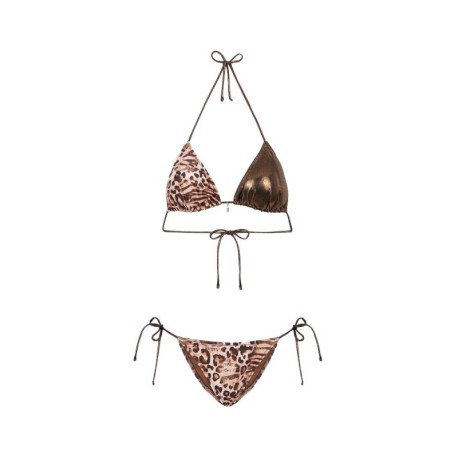 Effek Bikini Triangolo con Slip Regolabile Fantasia Bielastico rigato lucido Marrone Donna
