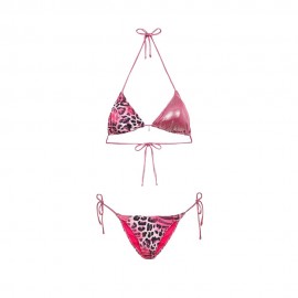 Triangolo con Slip Regolabile Fantasia Bielastico rigato lucido fucsia