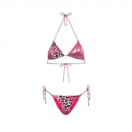 Effek Bikini Triangolo con Slip Regolabile Fantasia Bielastico rigato lucido Fucsia Donna