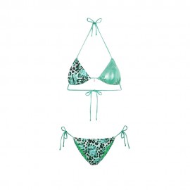 Effek Bikini riangolo con Slip Regolabile Fantasia Bielastico rigato lucido Verde Donna